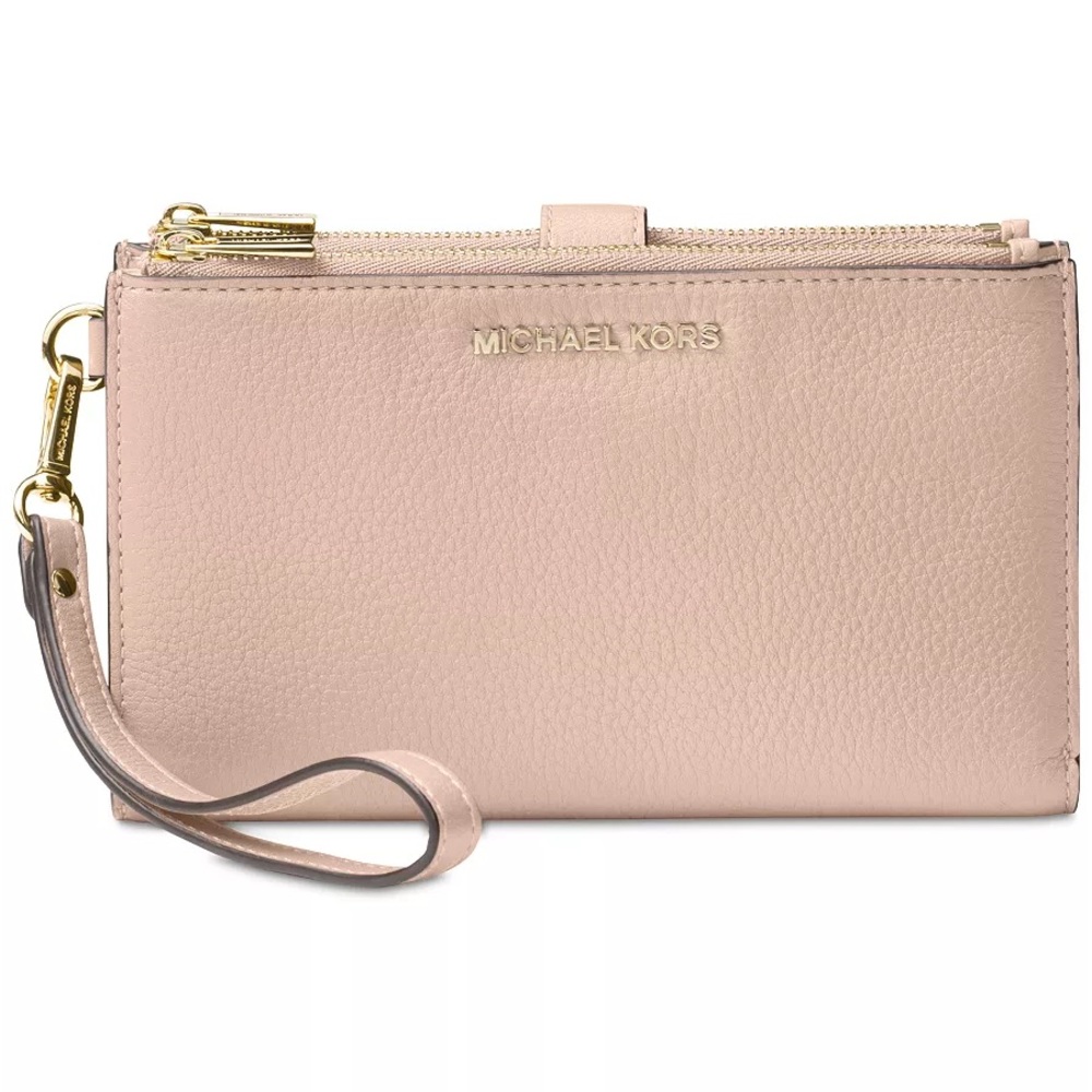 MICHAEL Michael Kors Adele Double Zip Pebble Leather Phone Wristlet Soft Pink